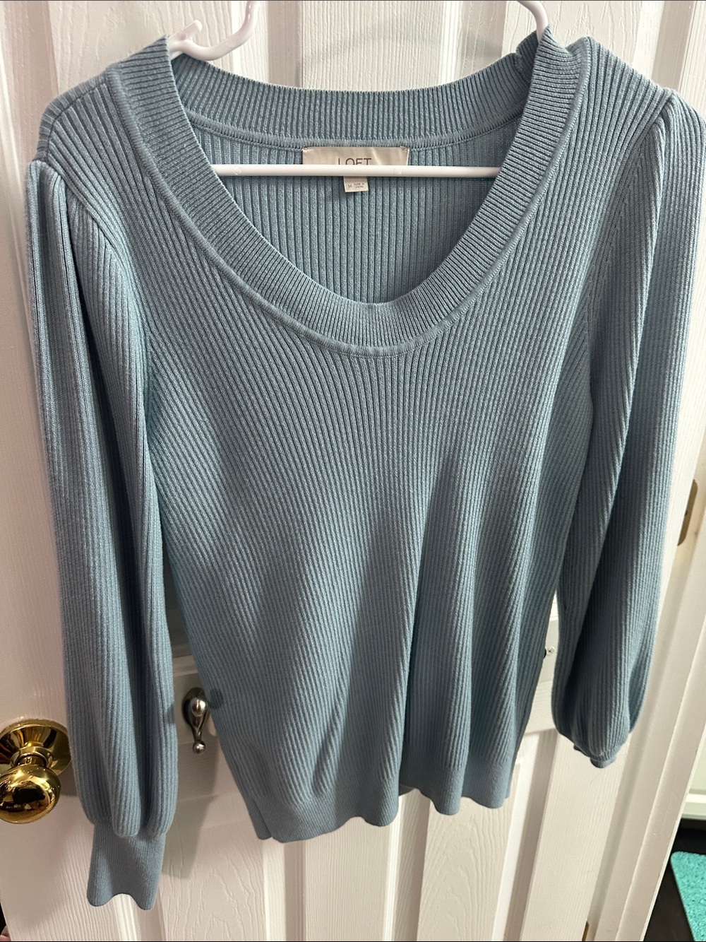 LOFT Light Blue Ribbed Scoop Neck Pullover
